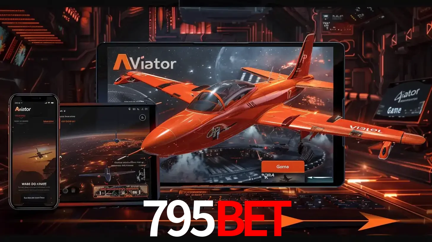Apresentação tecnológica do jogo Aviator com um avião saindo da tela de um tablet, demonstrando a experiência imersiva em múltiplos dispositivos no 795bet.