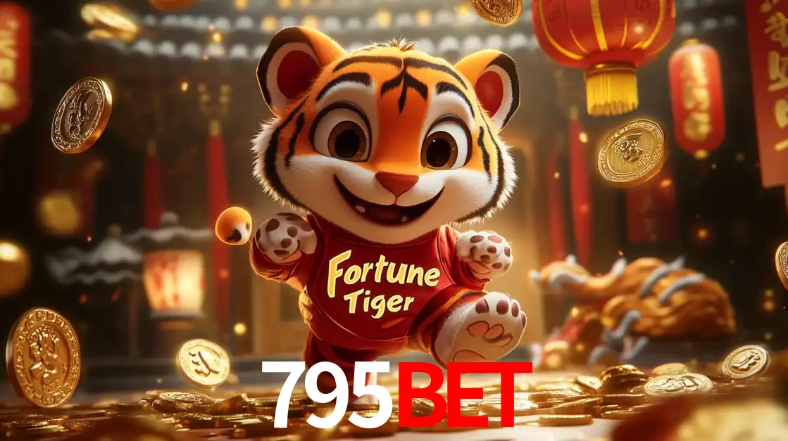 O alegre personagem do Fortune Tiger correndo sobre um caminho de moedas de ouro, simbolizando os grandes prêmios e a diversão do popular jogo de slot do 795bet.